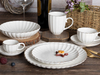 Elegancki zestaw obiadowy z białej porcelany w kształcie muszelki